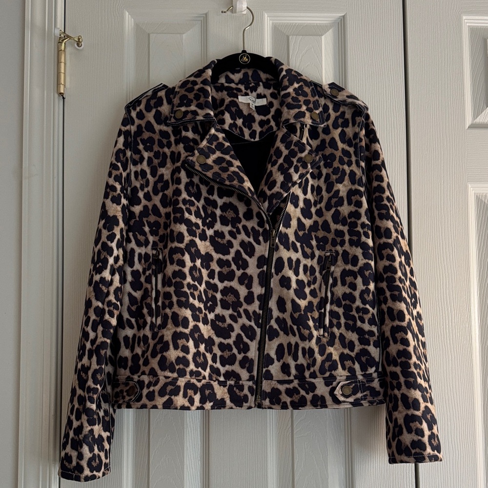 Easel Los Angeles Leopard Print Moto Jacket Women’s M - Picture 1 of 8